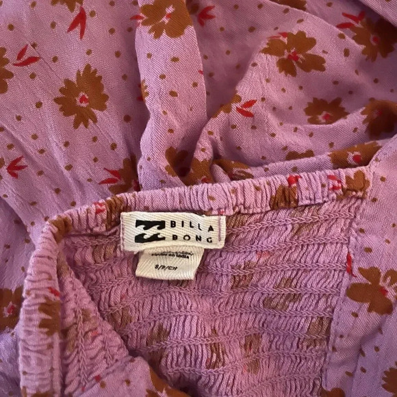 Billabong Heartland Dress Babydoll Floral Purple Small Beach Mini Dress - Picture 6 of 7